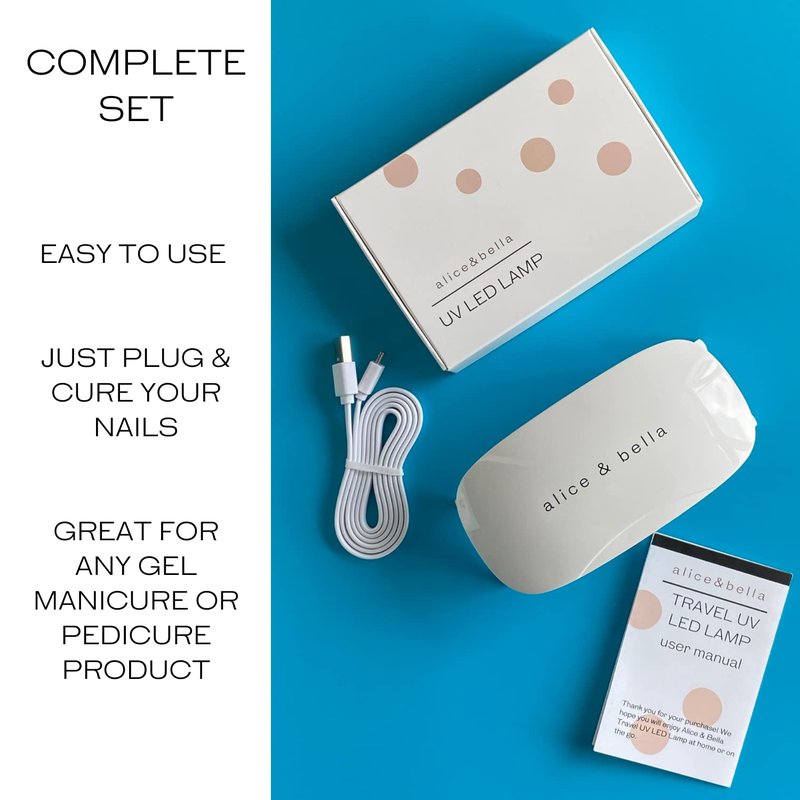 Alice & Bella Mini UV Nail Lamp - Portable USB LED Dryer for Semi-Cured Gel Strips, Travel Nail Curing Light, 90s Timer, Foldable Design
