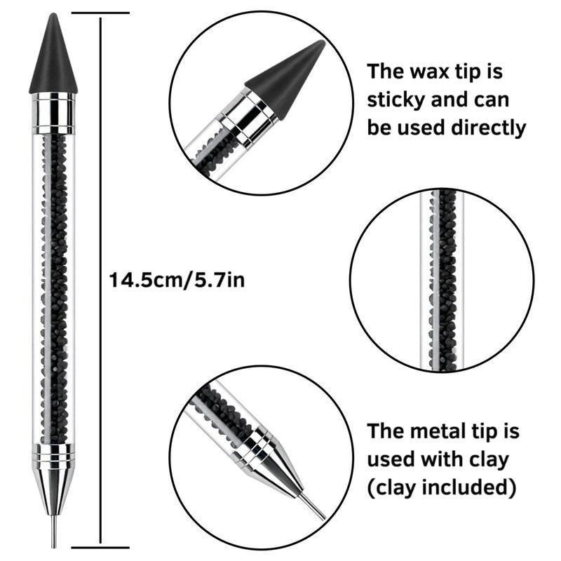 2 Pack Rhinestone Picker Tool Dotting Pen with Tweezer, Wax Pencil for Rhinestones, Gem Picker Pen Diamond Jewel Applicator, Rhinestone Tools Kit for Bedazzling DIY Nail Art
