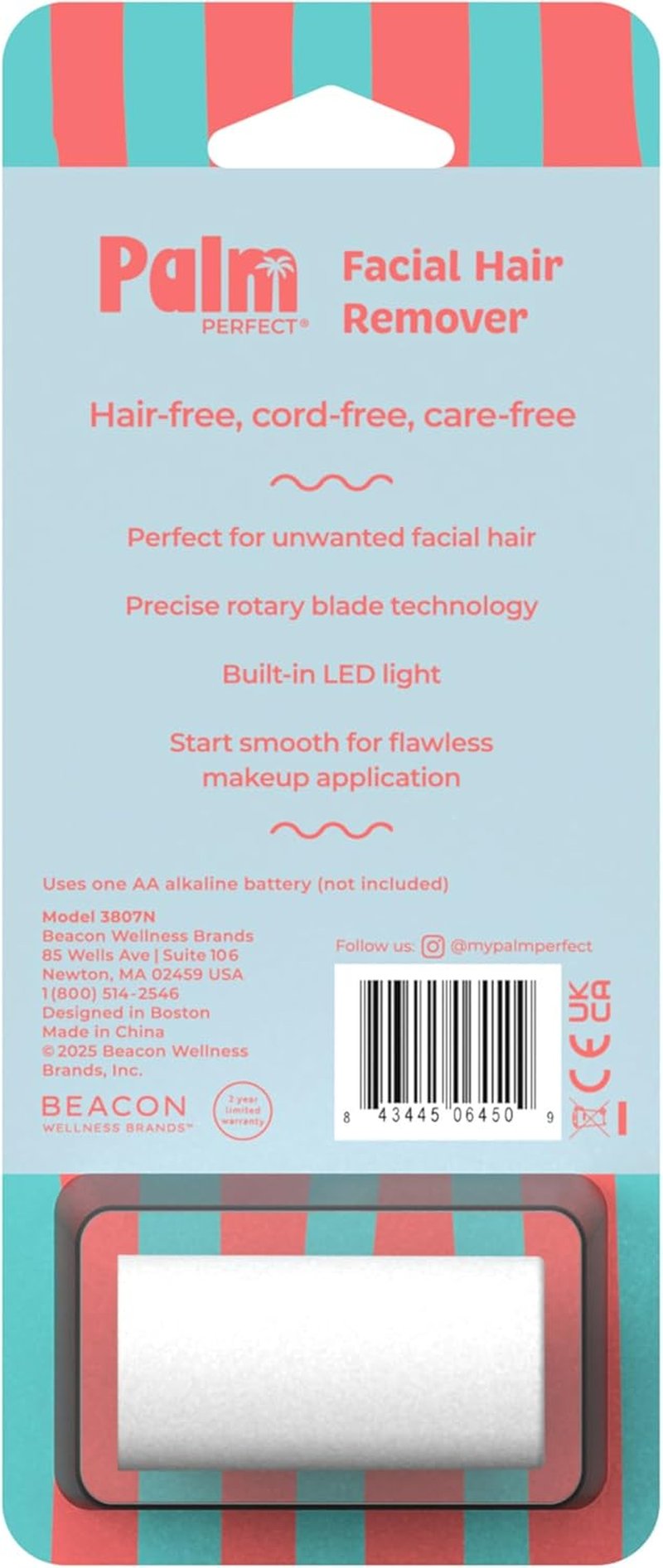 PalmPerfect Facial Hair Remover - Portable Lipstick-Sized Shaver with LED Light for Painless Hair Removal