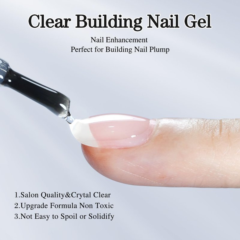 Double Rhythm 0.5Oz Nail Strengthener Rubber Gel Polish Gel Nail Polish in a Bottle for Nail Thickening Extension Hard Structure Glue (Clear Builder-8 in 1-1)