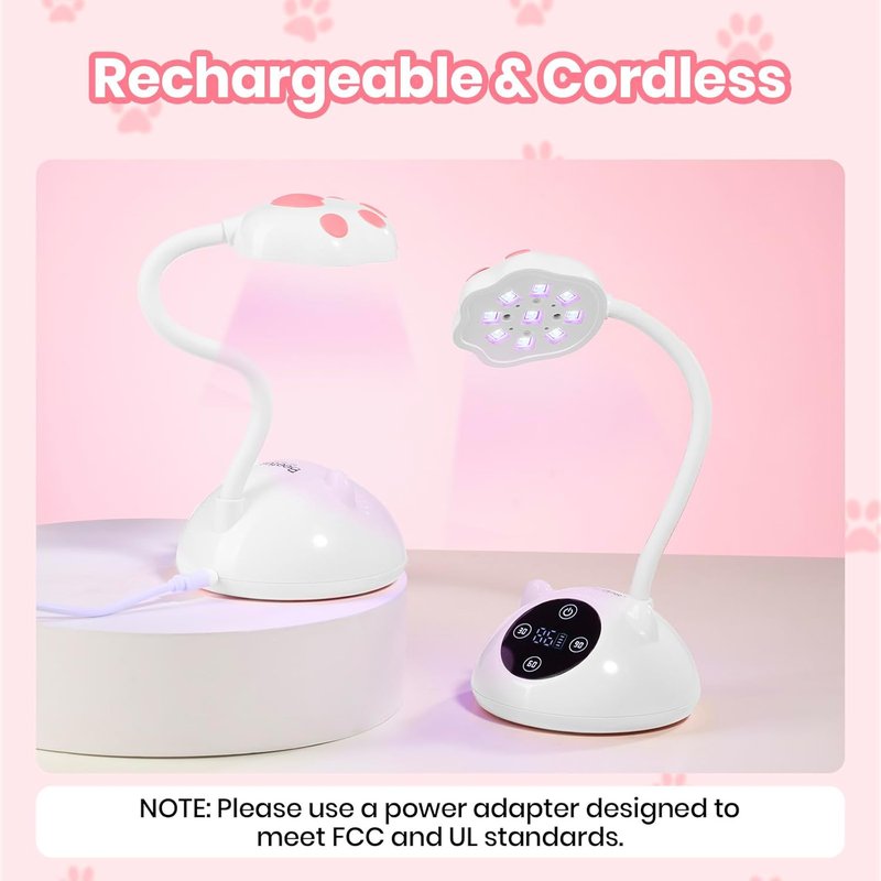 Beetles Gooseneck UV Nail Lamp - Meowgic MilkKitty Mini LED Nail Light with 3 Timer and Countdown Display Flash Cure Lamp for Gel Polish Nails Glue Builder Gel Smart Sensor Cordless Nails Dryer