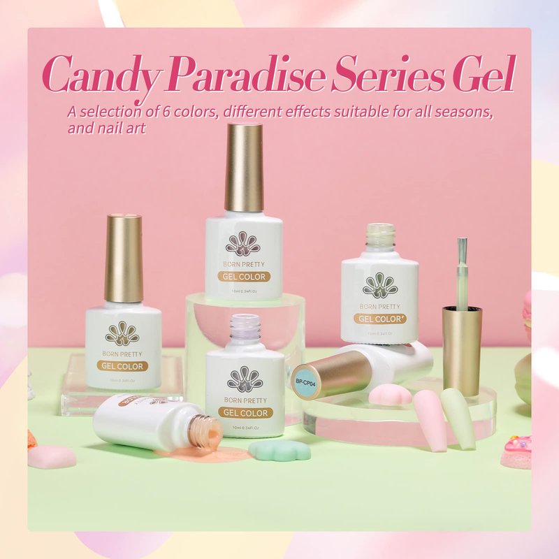 Born Pretty Pastel Gel Nail Polish Set Spring Summer Gel Polish Macaron Candy Sweet Color Gel Polish Easter Soft Pink Yellow Purple Blue Green Colors Collection Nail Art Gift Box 7ML 6PCS
