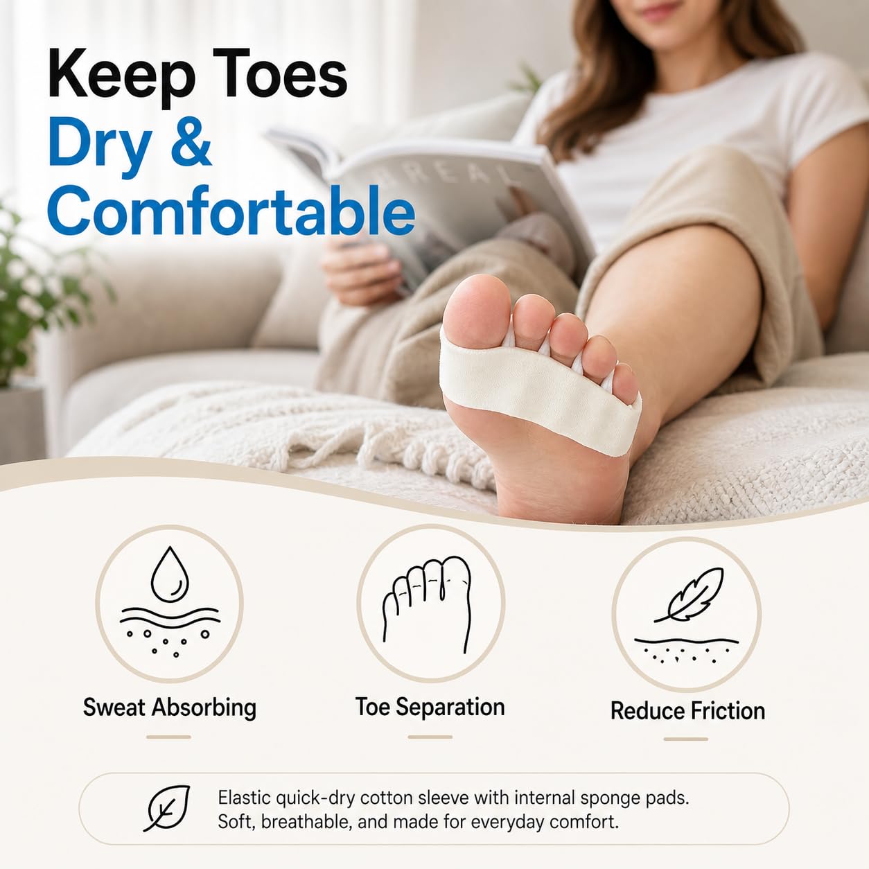 Toe Separator Pads for Sweaty Feet, 12 Pairs Sweat-Absorbing Toe Spacers, Soft Anti-Friction Toe Cushions for Running, Walking & Daily Wear Reduces Friction & Odor, Women & Men