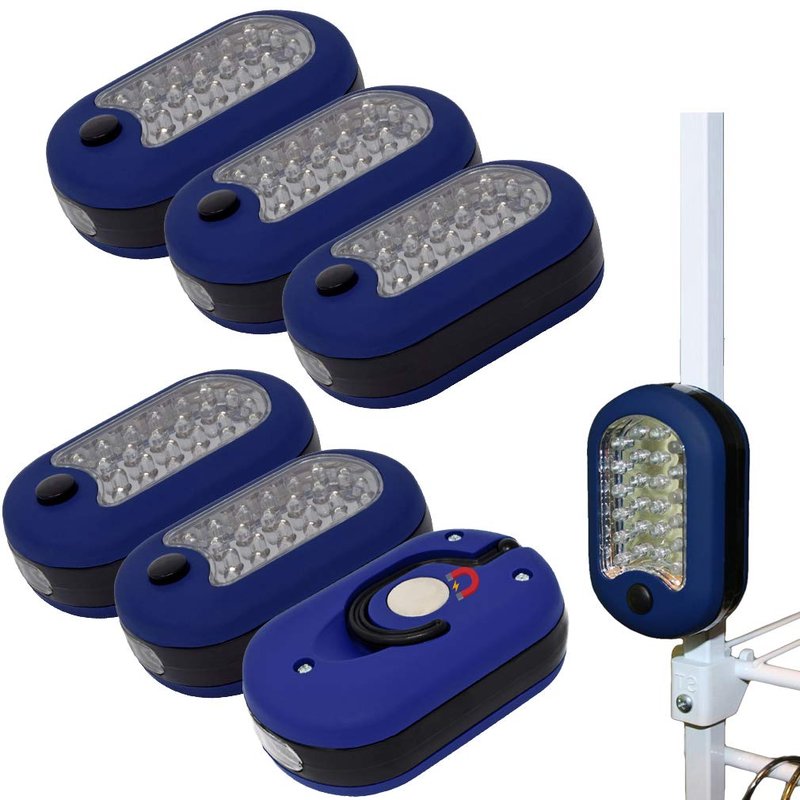 Evelots Magnetic Work Light - 6 Pack - 27 LED Lights - Swivel Hook - Closet, Under Cabinet, Car Repair, Emergency, Travel, Hiking, Camping - Super Bright