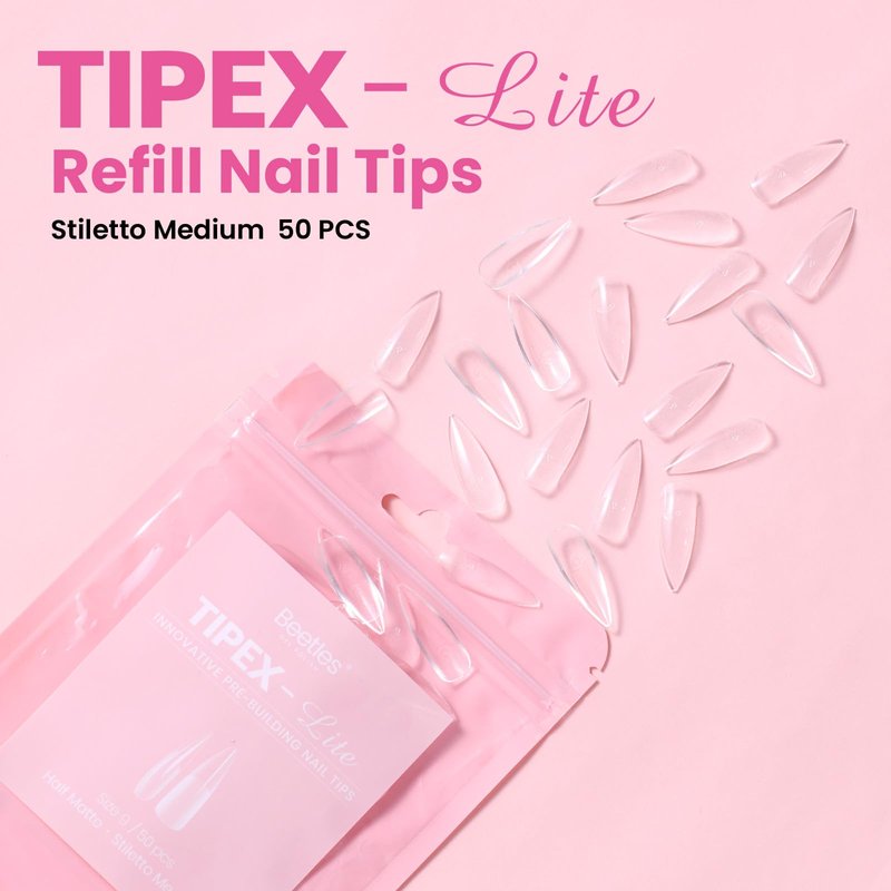 Beetles Tipex Lite Nail Tips, Medium Stiletto, Size 9, 50 Pcs, Built-in Apex Acrylic Tips for Flat & Natural Nail Beds, Beginner-Friendly DIY Nail Extensions