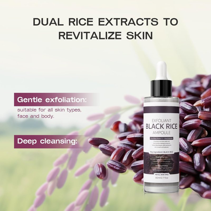 Peel Shot Glow Black Rice Exfoliant Peeling Ampoule, Soft Exfoliating Brightening Serum, Face and Body Scrub, Facial Exfoliator, Deep Hydration, 80ml
