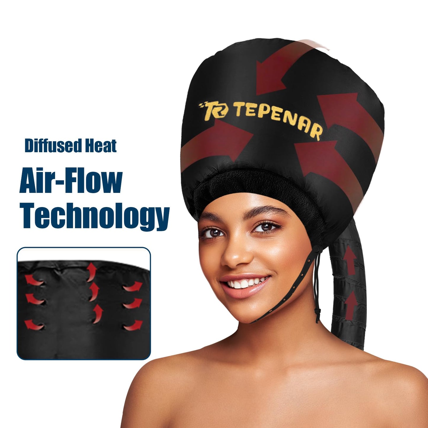 TEPENAR Hair Dryer Bonnet - Upgraded Extra Large Soft Adjustable Hooded Cap for Fast Hair Styling and Care