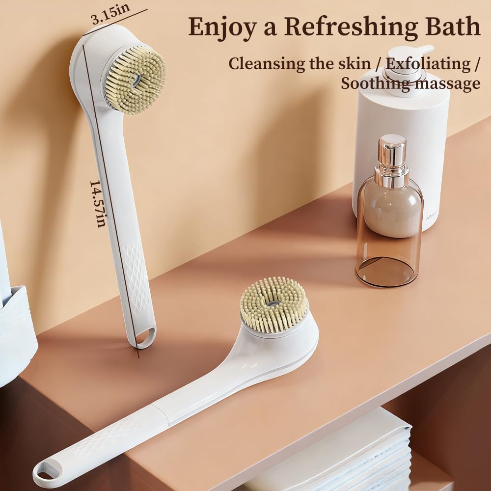 HomeBeyond Electric Body Brush Back Scrubber for Shower, Waterproof Rechargeable Bath Brush with 6 Heads, 3 Rotation Directions for Cleansing, Exfoliating & Massaging Skin