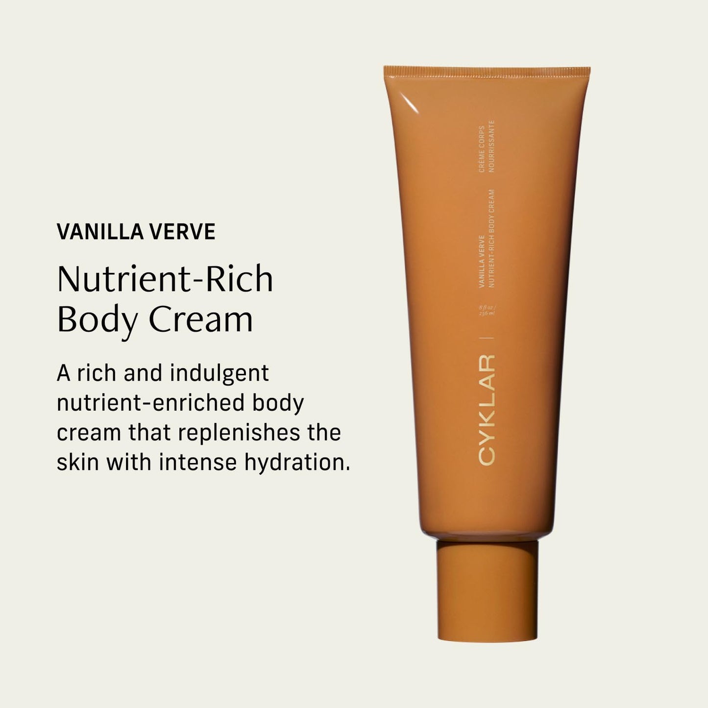 CYKLAR Nutrient Rich Body Cream – Vanilla Verve – Non-Greasy Lotion for 48-Hr Moisture – Squalane, Niacinamide & Banana Flower for Hydration & Skin Barrier Support – Dry Skin Moisturizer 8oz