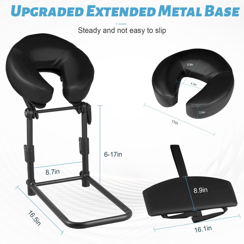 HoMove Massage Headrest for Bed, Adjustable Massage Face Cradle at Home, Portable Bed Massage Head Holder, Massage Table Head Rest for Salon Spa, Face Down Pillow After Eye Surgery, Black with Armrest