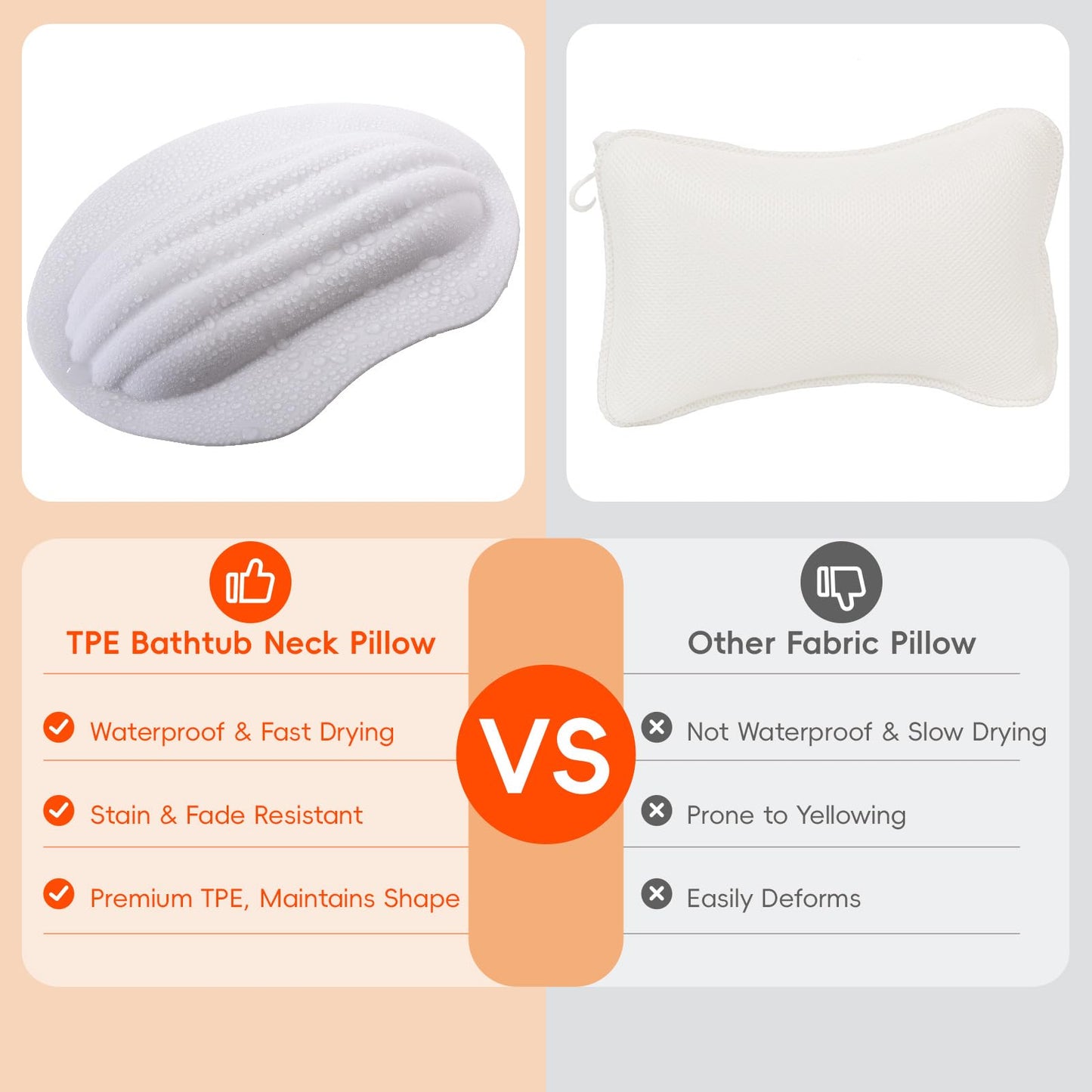 Sfirey Small Bath Tub Neck Pillow, TPE Waterproof Suction Cups Bathtub Neck Pillow & Cushion, Ultra Thin, Lightweight Quick Drying Bath Accessories Spa Gifts for Women,White (13x9.6x1.6 Inch)