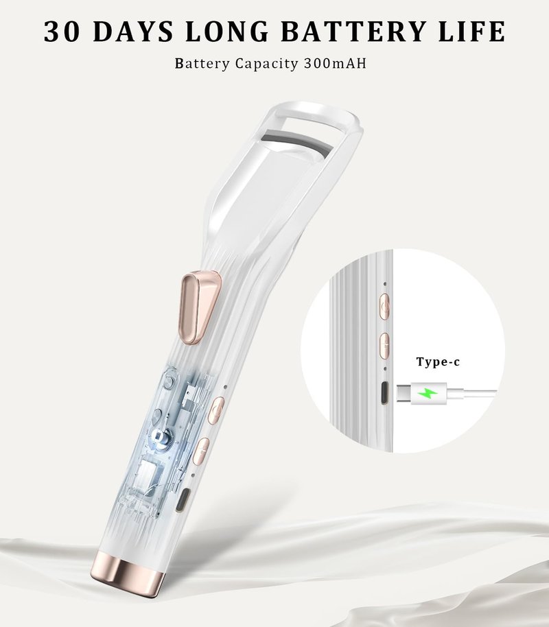 Heated Eyelash Curler - Fast Heating Rechargeable Electric Curler | 2 Heat Modes, Anti-Burn Design, White