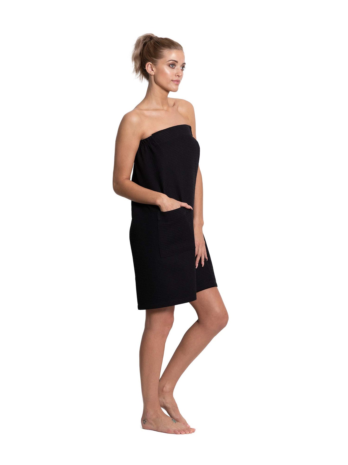 Turkuoise Linen Lightweight Spa/Bath Waffle Body Wrap with Adjustable Closure (Black, Large/X-Large)