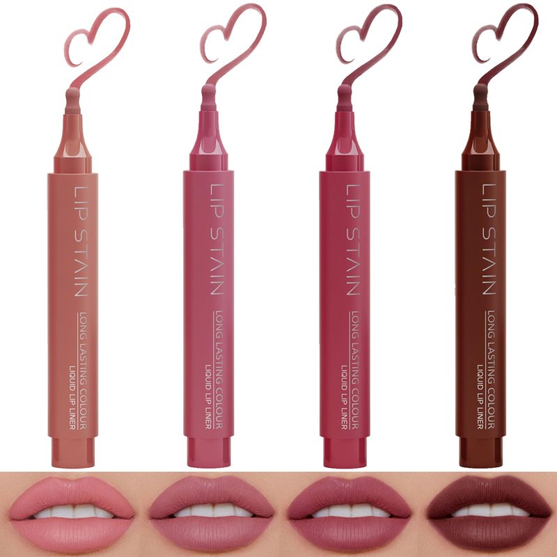 okgkaiau 4 Colors Lip Liner Pen Set - Matte Liquid Lip Stain & Contour Marker, Highly Pigmented Long-Lasting Waterproof, Multi-Use Lip Tint, Best Makeup Gift for Women & Girls(4-Pack-#02+03+04+06)