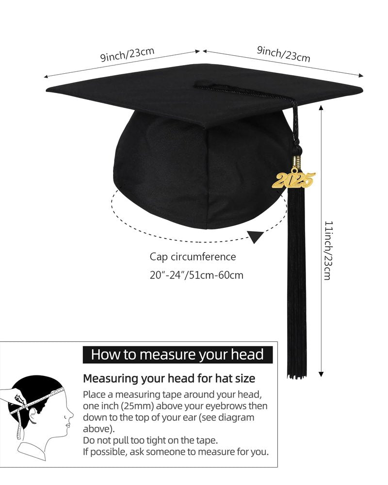 Newrara Graduation Unisex Matte Adult Graduation Cap with Tassel (Black)