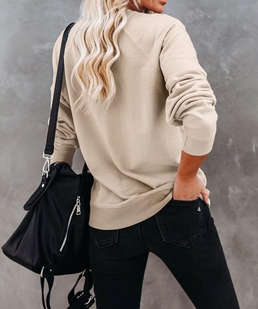 LEEDYA Mama Sweatshirts for Women Embroidered Mama Shirt Oversized Mom Crewneck Pullover Hoodies Long Sleeve Apricot L