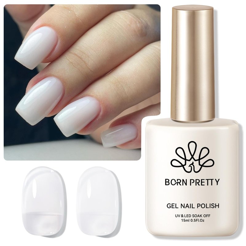 Born Pretty Milky White Gel Nail Polish Jelly White Sheer Translucent Neutral Gel Polish Soak Off Nail Art Gel 15ml, 0.54 Fl Oz