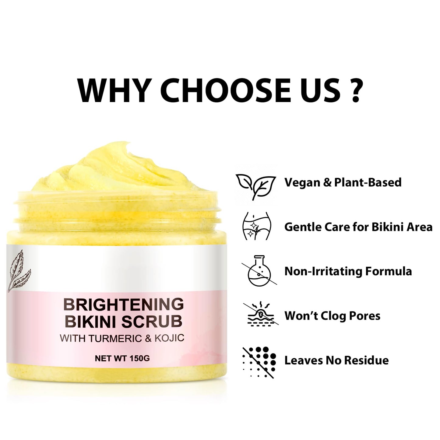 Bikini Area Exfoliator with Turmeric,Ingrown Hair & Razor Bump Scrub for Bikini,Underarm & Inner Thigh – Skin Smoothing, Moisturizing,Body Scrub For All the Skin (5.29oz)