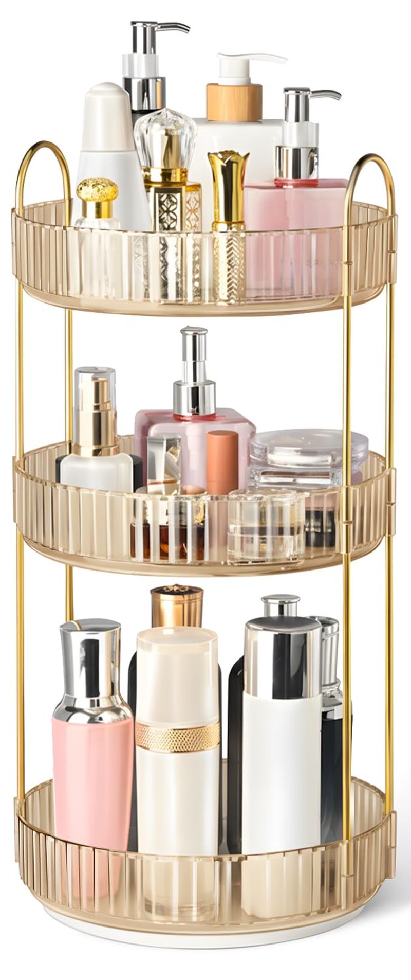 360° Rotating Makeup Organizer for Vanity, 3 Tier Perfume Organizers Skincare Organizers and Storage for Bathroom Countertop, Spinning Cosmetic Organizer for Bedroom Dresser Counter (Gold)