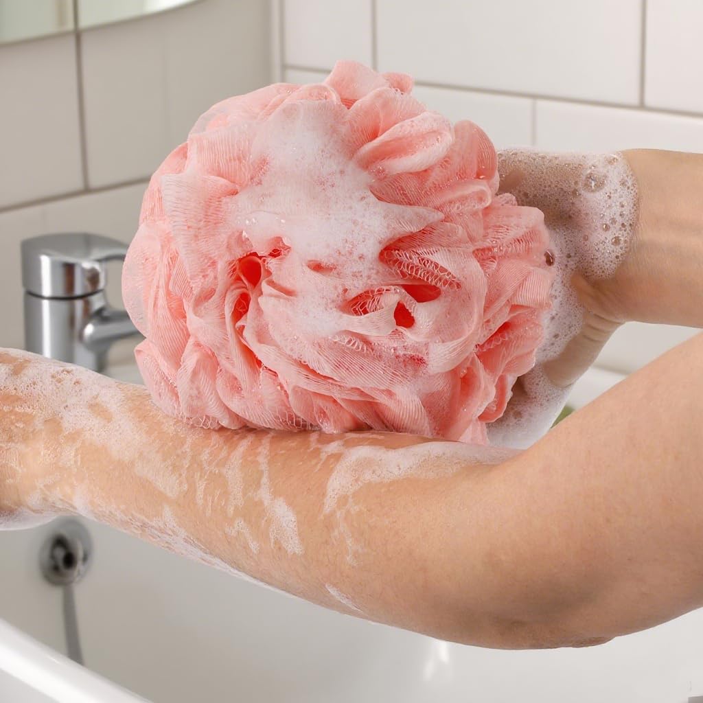 BTYMS 75g/Pc Large Loofah Bath Sponge, Exfoliating Body Scrubber Shower Scrunchies Mesh Pouf - Set of 6