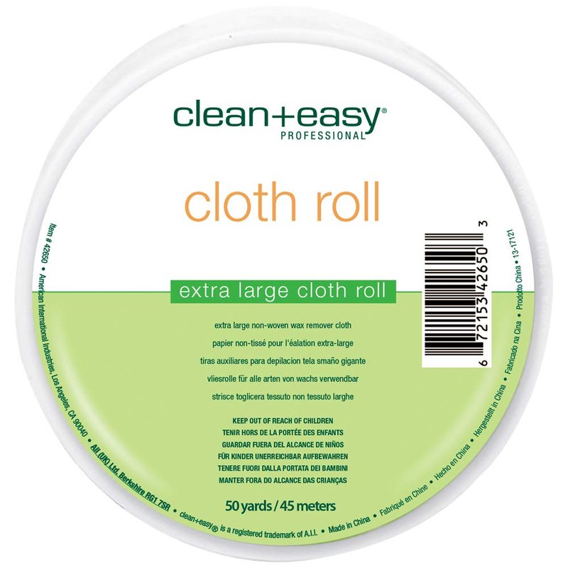 Clean + Easy Extra Large Cloth Wax Strips Roll – Non-Woven Epilating Roll for Hair Removal, Muslin Wax Strips for Body & Legs, 50 Yards