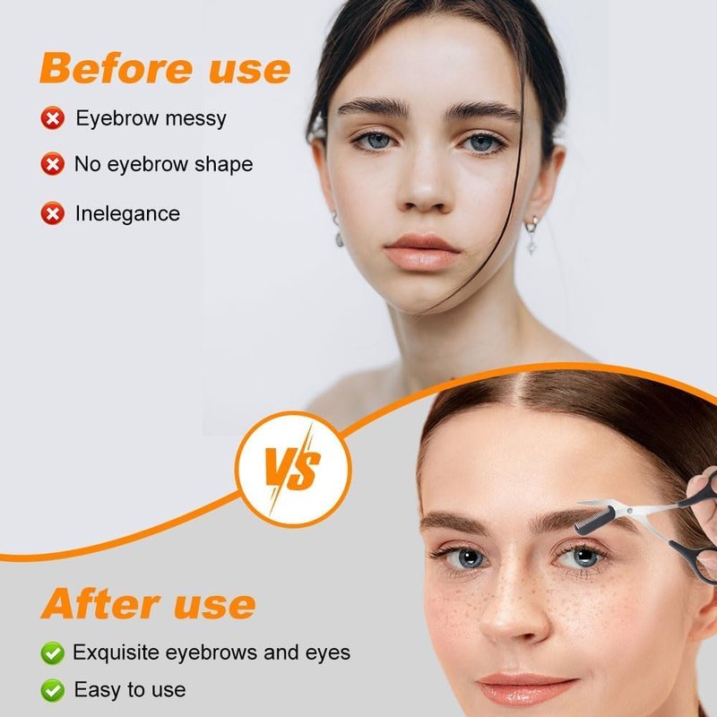 Eyebrow Trimmer Scissor, Non-Slip Stainless Steel Professional Eyebrow Trimmer 2 in 1 Eyebrow Scissors with Comb, Eyebrow Cutter Hair Removal Eyebrow Scissors Makeup Tool for Men Women (Black)