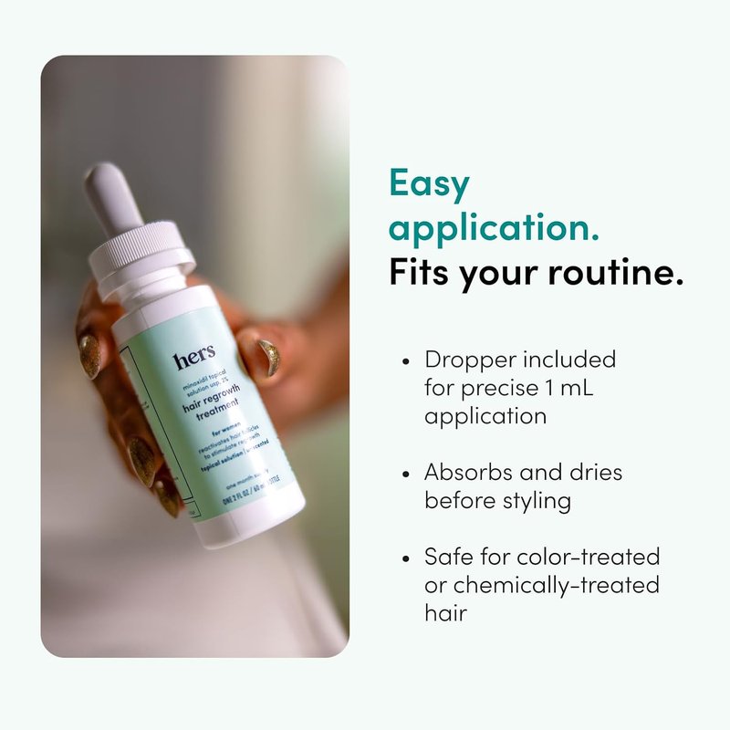 hers Hair Regrowth Treatment - Topical Minoxidil 2% Solution for Women - Supports Thicker, Fuller Hair - Non-Greasy - Unscented, 2 Pack