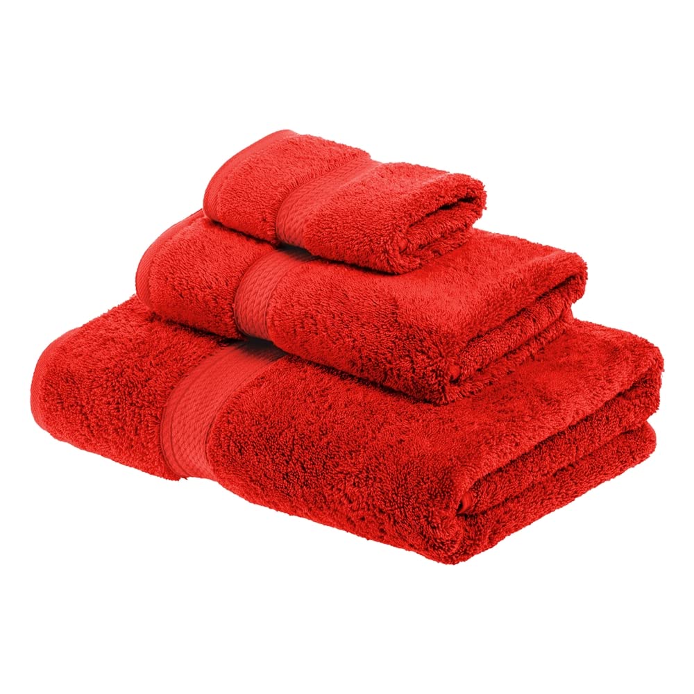 SUPERIOR Egyptian Cotton Pile 3 Piece Towel Set, Includes 1 Bath, 1 Hand, 1 Face Towel/Washcloth, Ultra Soft Luxury Towels, Thick Plush Essentials, Guest Bath, Spa, Hotel Bathroom, Red