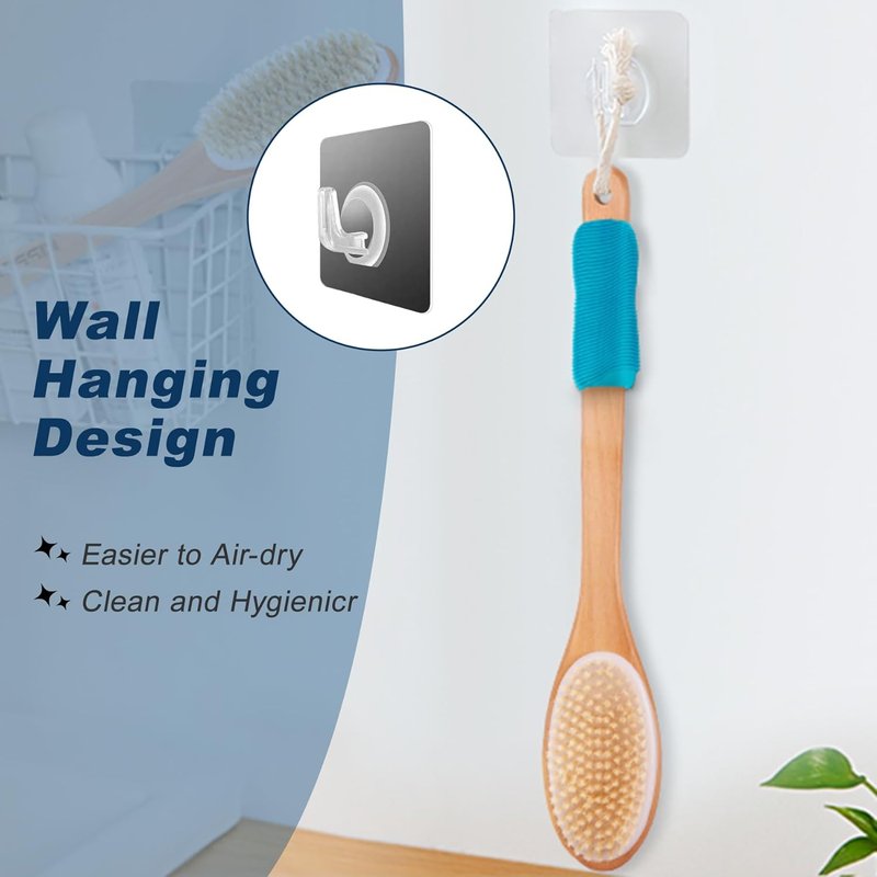 Ergonomic Long Handle Back Scrubber - Double-Sided Exfoliating Body Brush for Men & Women | Blue Color