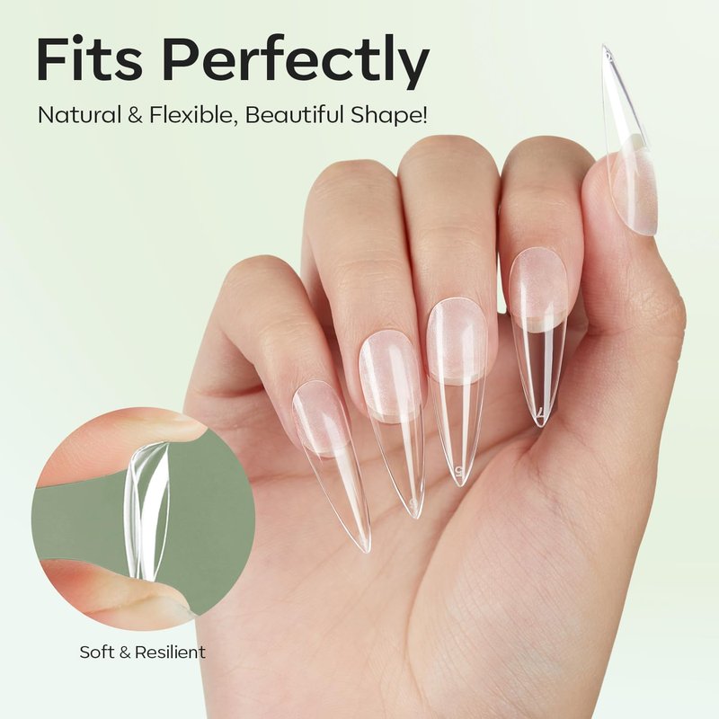 Modelones Long Stiletto Nail Tips - Pre-shaped Soft Gel Full Cover Fake Nails | 216PCS, 12 Sizes