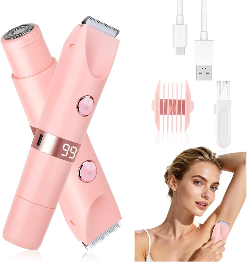 Electric Razor for Women & Men - 4-in-1 Rechargeable Shaver with LED Display | Painless Hair Remover for Body, Face, Legs, Bikini, Arms (Rose)