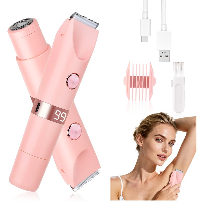 Beanify Wet & Dry Electric Razor for Women Men,4 in 1 Rechargeable Led Display Electric Shaver and Facial Hair Remover,Painless Ladies Body Razors for Nose Face Body Leg Bikini Arm Hair (Rose)
