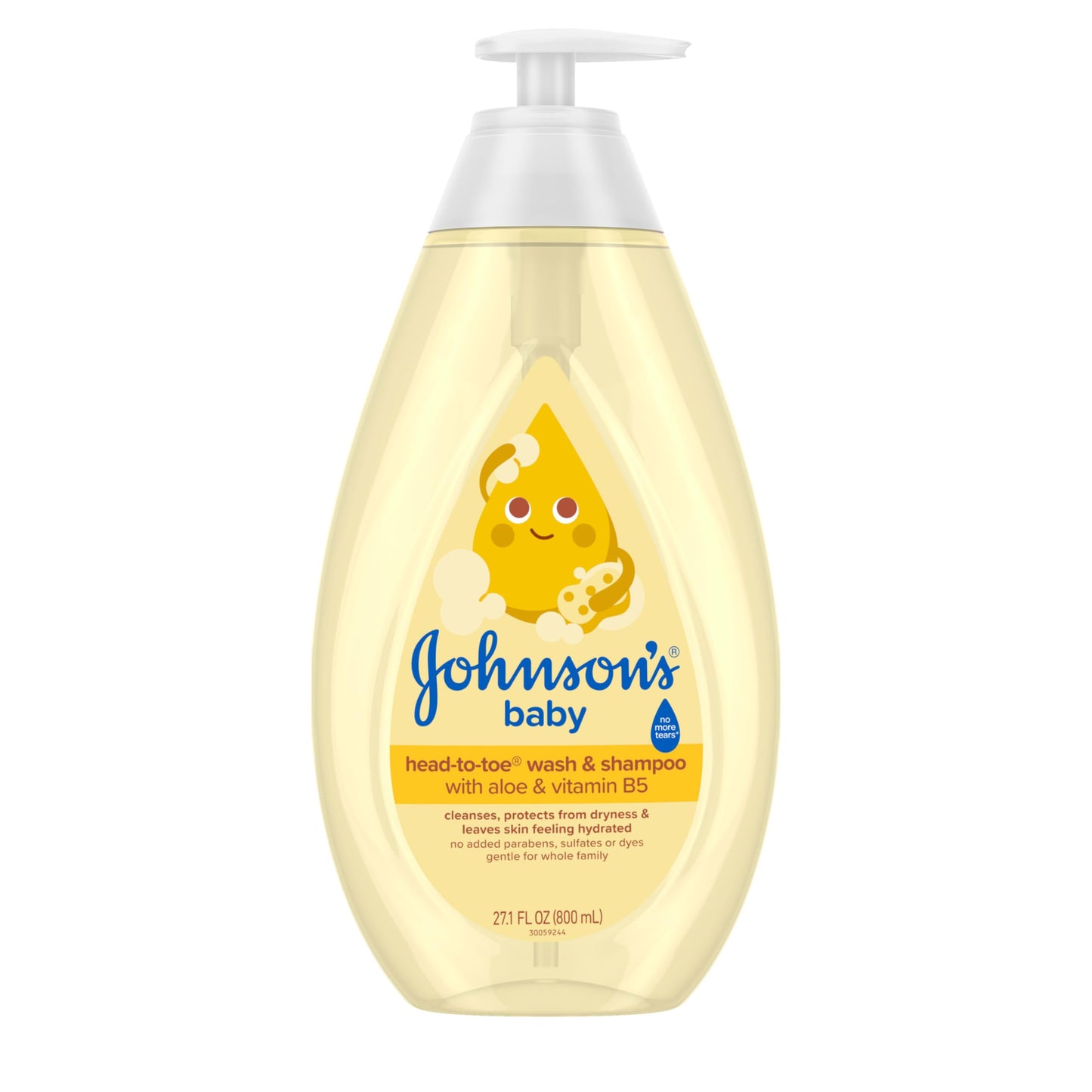 Johnson's Baby Head-To-Toe 2 in 1 Tear Free Wash & Shampoo with Aloe Vera and Vitamin B5, Safe and Gentle for Newborns and Delicate Skin, Hypoallergenic and pH Balanced, 27.1 Fl Oz