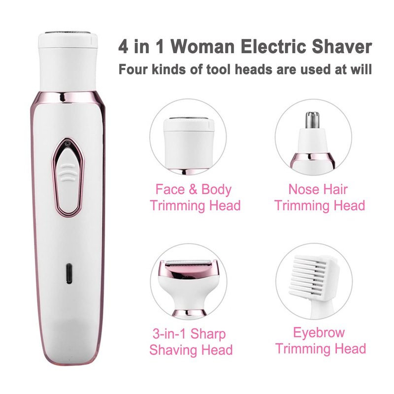 ANFOOS Electric Razor for Women,Hair Trimmer for Face Nose Eyebrow Beard Mustache Arm Leg Armpit Bikini,Painless Rechargeable Portable 4 in 1 Womens Body Shavers Set