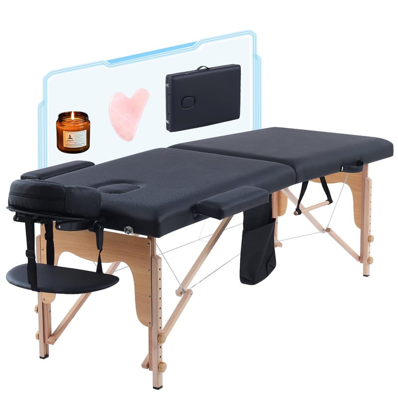 ARTBUSKE Portable Massage Table,84 Inch Massage Tables Portable with Side Pocket and Towel Rack Adjustable Height Lash Bed Massage Bed Tattoo Table Esthetician Bed for Eyelash Tattoo Spa,Black