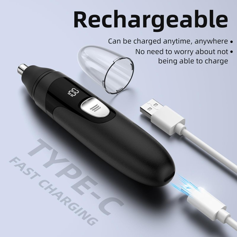 SHOBES Nose Hair Trimmer Painless Rechargeable Ear and Eyebrow Trimmer Professional with Edge Blades (Black)