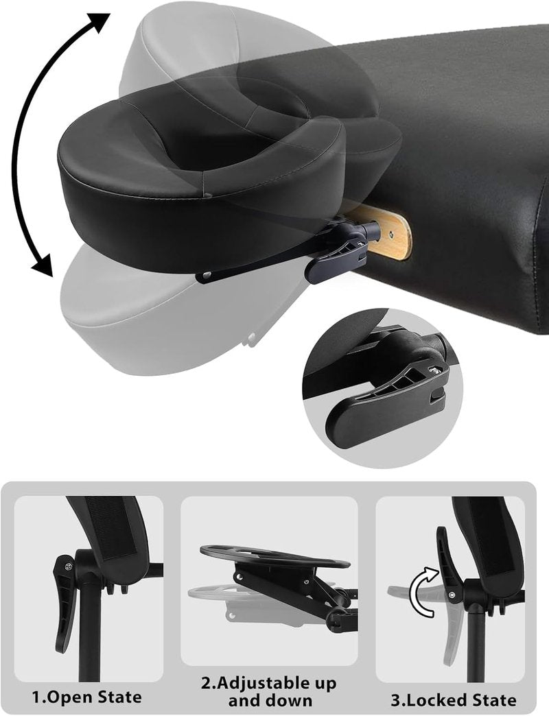 EBANKU Mattress Top Massage Kit, Adjustable Massage Headrest Face Cradle Cushion, Face Down Pillow with Massage Table Arm Rest for Bed at Home(Black)