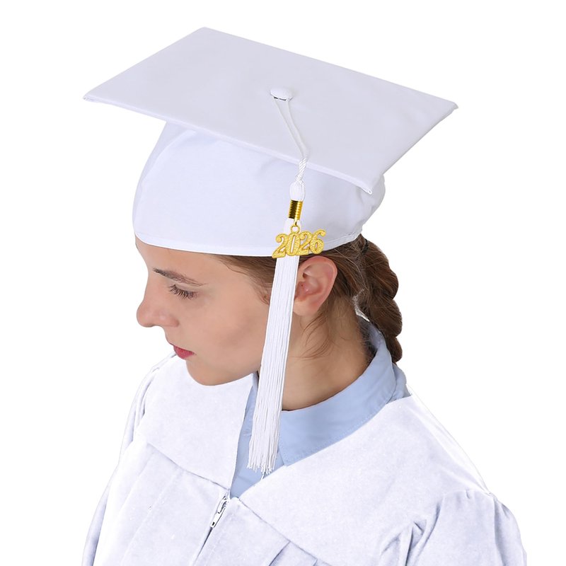 GraduationMall Matte Graduation Gown Cap Tassel Set 2026 for High School and Bachelor White 48(5'3"-5'5")