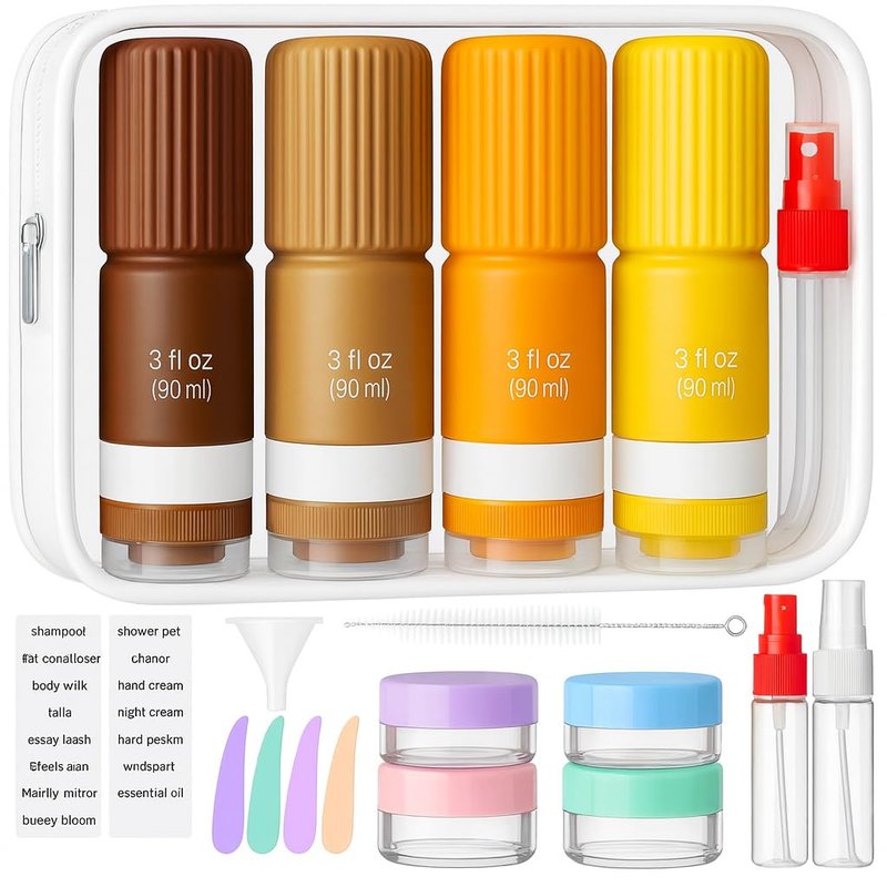 18pes Travel Bottles for Toiletries,TSA Approved Silicone Travel Containers for Toiletries,3oz 2oz Leak Proof Refillable Liqus Shampoo And Conditioner Travel Essentials toiletry Bottles