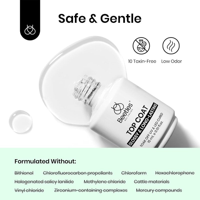 Beetles 2Pcs 15ml Gel Base and Top Coat Set - Upgrade No Wipe Extra Glossy Top Coat Finish for Gel Nail Polish, Soak Off UV/LED Lamp Needed, Essentials for Long-Lasting Manicure Kit