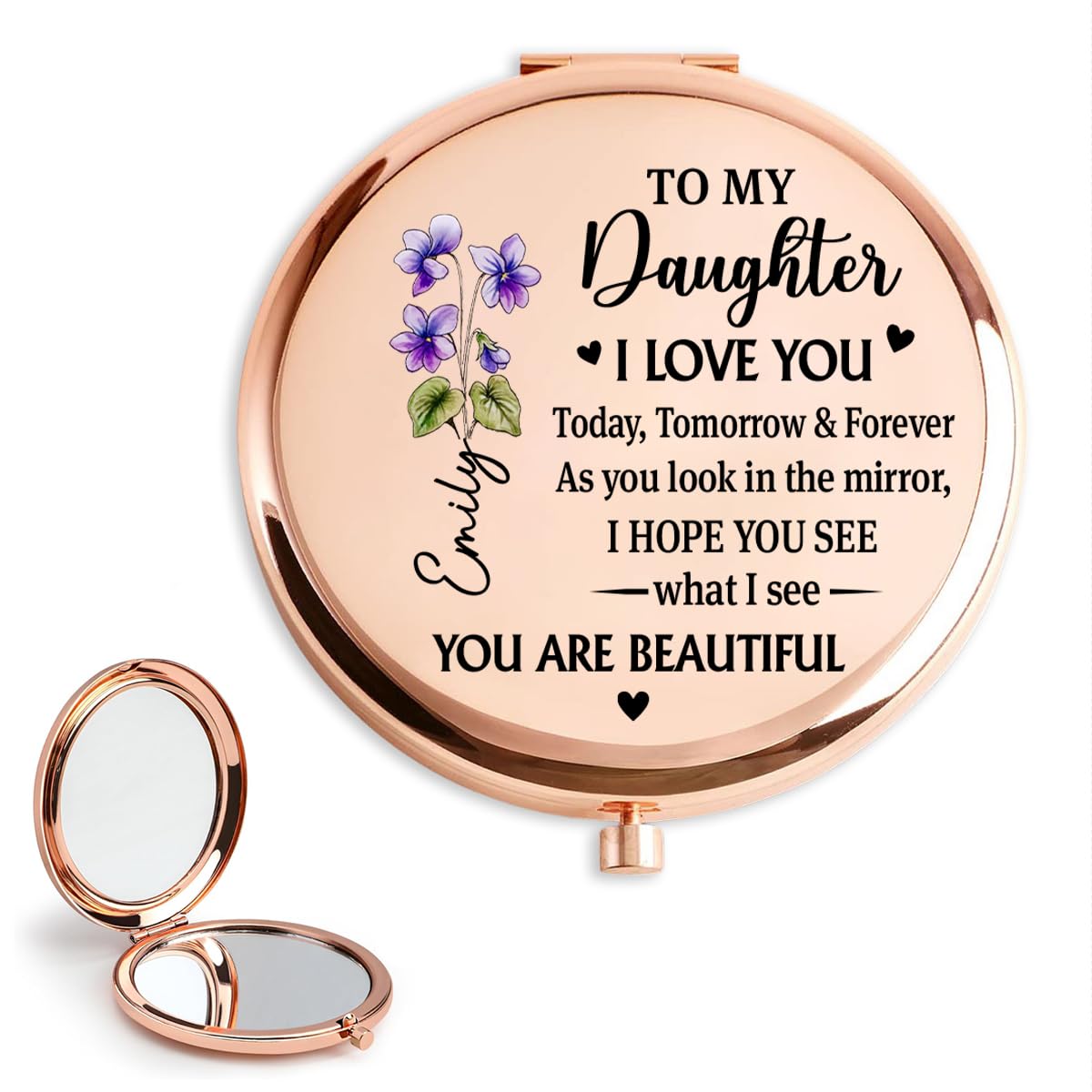 Wrappiness Compact Mirror for Daughter from Mom - You are My Greatest Blessing, Personalized Birth Flower Mirror, Meaningful Gift for Teen or Adult Daughter, Elegant Keepsake on Birthdays
