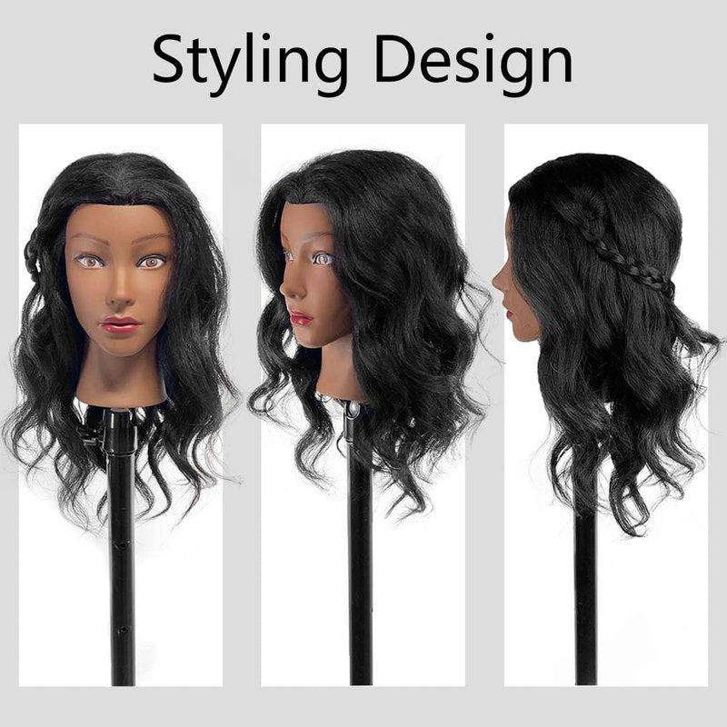 MQHIHI Mannequin Head Human Hair with Tripod Stand, 100% Real Hair Cosmetology Manikin Doll Head for Hairdresser Practice Braiding with Tripod Set and Tools (18 Inch)
