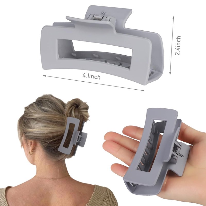 Large Hair Clips for Thick Hair - 8 Pcs Square Acrylic Claw Clips | Stylish Grey Brown Hair Accessories