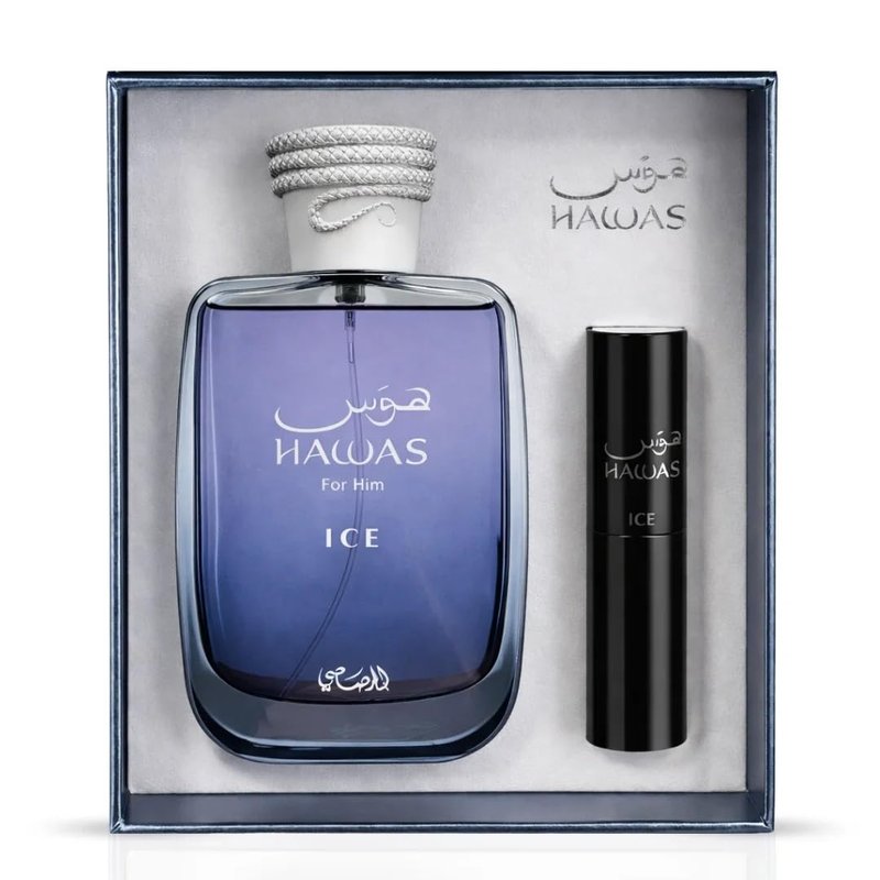 RASASI Hawas Ice For Men 2 piece Travel Set Eau De Parfum Spray 100ML (3.4 Oz) & 8ml (0.27 Oz)