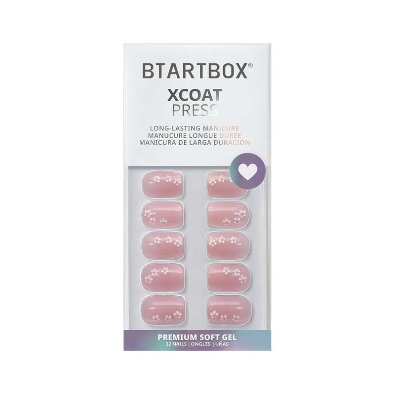 Press On Nails - Petalfall 3D Flower Design | Short Pink Square, 4-Week Wear, 16 Sizes, Easy Application
