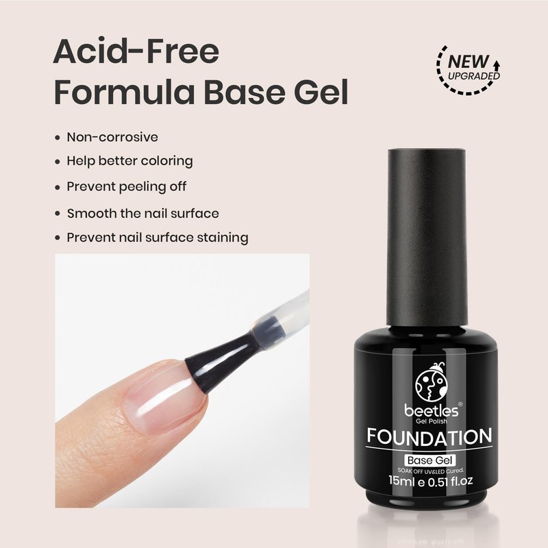 beetles Gel Polish Gel No Wipe Base Coat,15ml for Gel Nail Polish Soak Off LED Nail Lamp Base Coat Upgraded Formula Long-Lasting DIY Home and Nail Salon