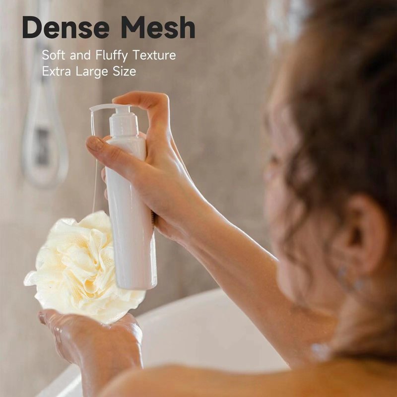 Luffa Loofah Sponge Shower Loofahs 50g Shower Bath Sponges Exfoliating Mesh Pouf Mesh Balls for Body Wash Back Scrubber Bathroom Men Women Soft Scrubber Cleaning Bathing Accessories Tool (4Colors)
