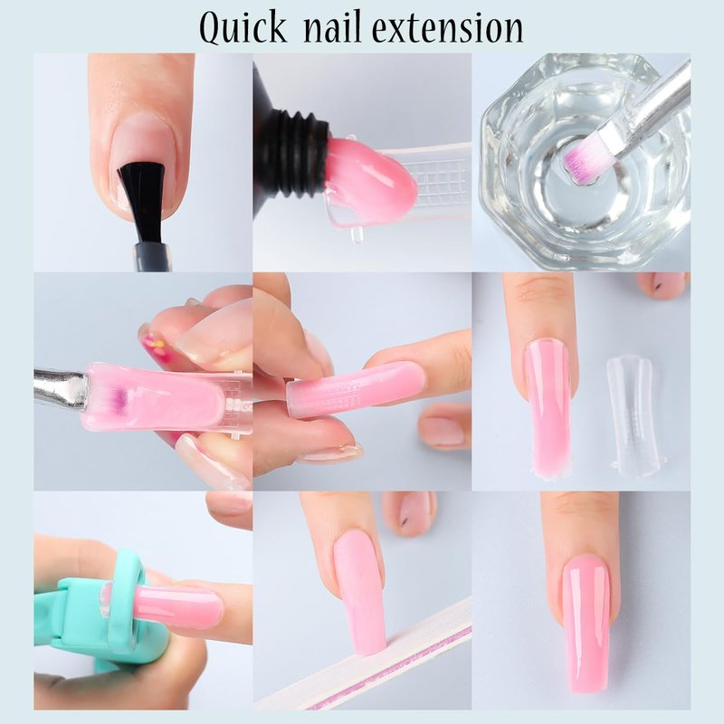Fcozpjk 12 Colors Poly Gel Kit, Clear White Nude Pink Shiny Glitter Builder Gel Set, Quick Nail Extension, Professional Salon Supplies