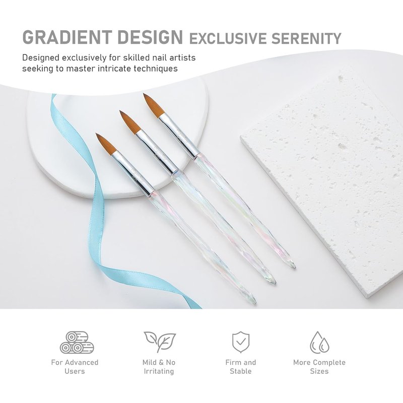 Skiennix Acrylic Nail Brush Set - Professional 3PCS Size 8/10/12 for DIY Nail Art & Manicure