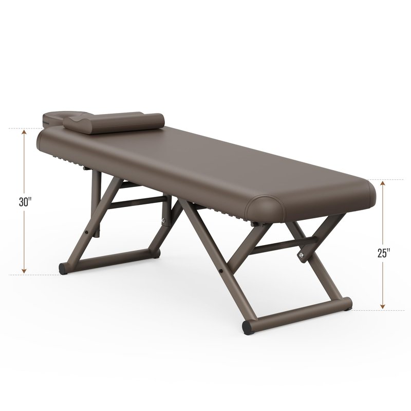 pouseayar Adjustable Massage Table with Face Pillow & Headrest, Sturdy and Solid, Silent and Easy to Adjust for Treatment Table Physical Therapy Table Spa Facial Bed - Fixed Backrest, Brown